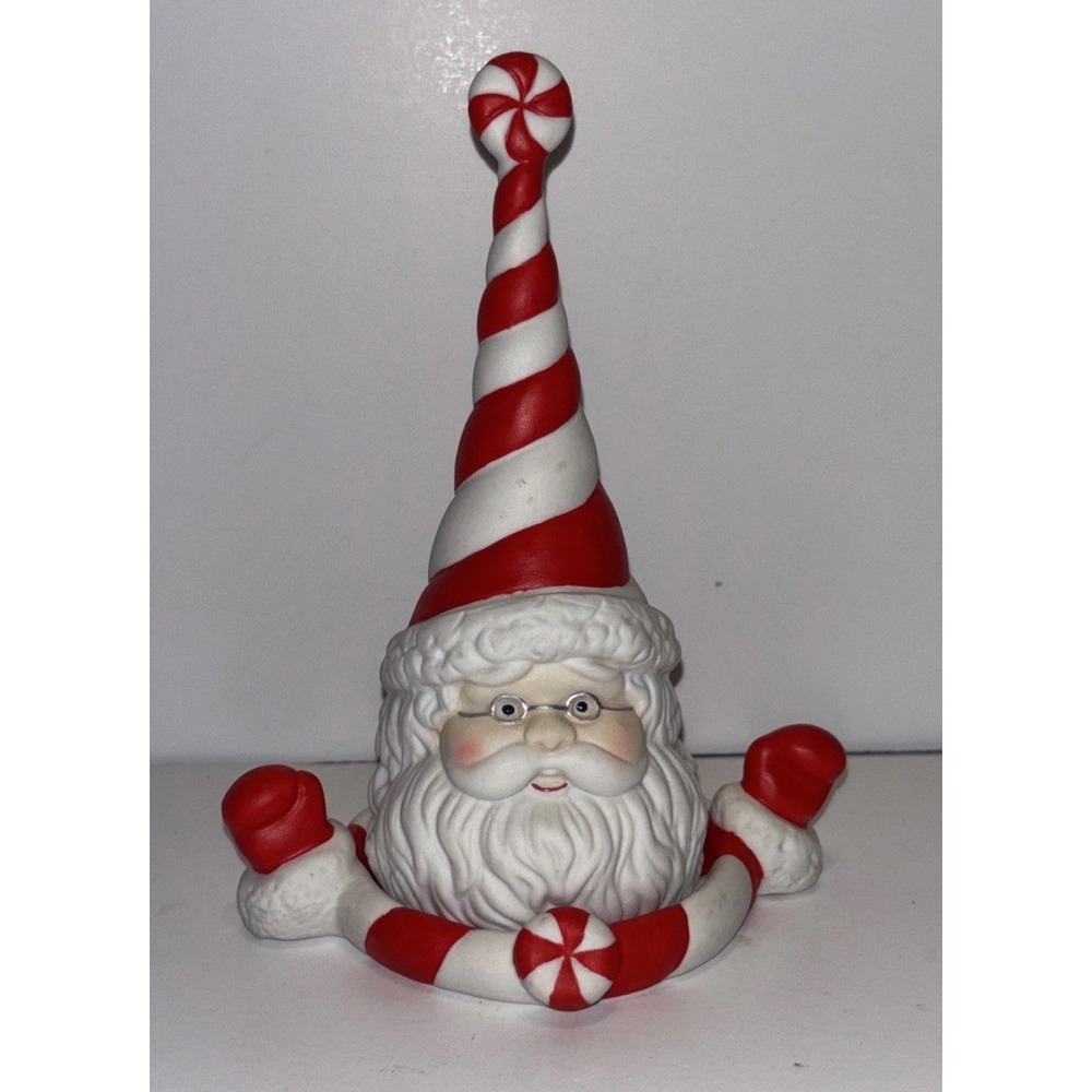 RETIRED Partylite Peppermint Bark Ceramic Santa Candle Snuffer 5.5 Inches Tall - Picture 1 of 5